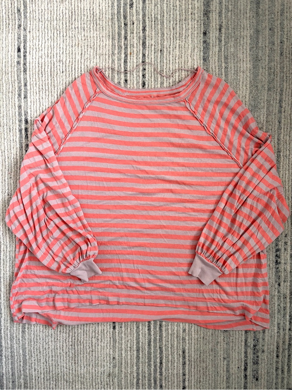 FP Movement by Free People Coral and Light Pink Striped Raglan Pullover